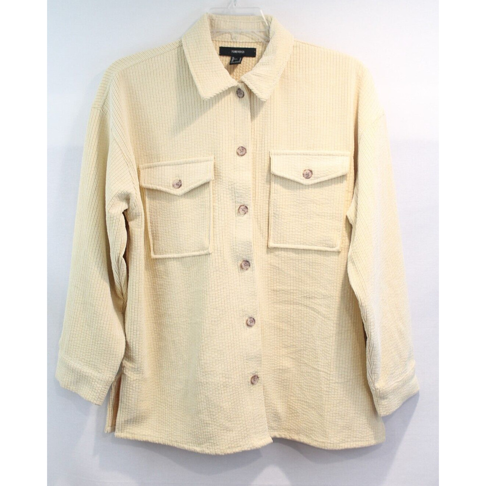 Forever 21 Top Corduroy Shacket Womens Oversize M Yellow Patch Pockets Button Up